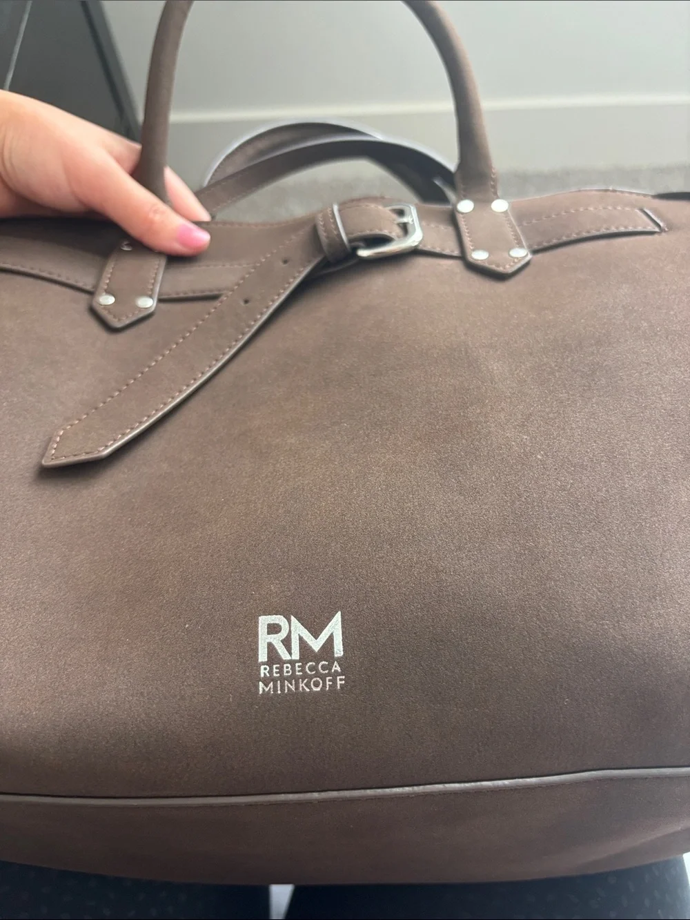 Rebecca Minkoff Dark Brown Leather Satchel with Buckle Detail